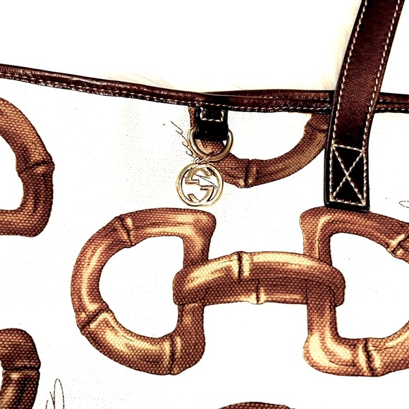 🍒GUCCI🍒 Large Horsebit Canvas/Brown Leather Beach/Shoulder Bag - Picture 3 of 13